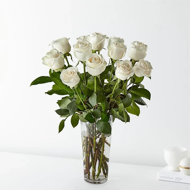 Long Stem White Rose Bouquet Standard - 12 Roses