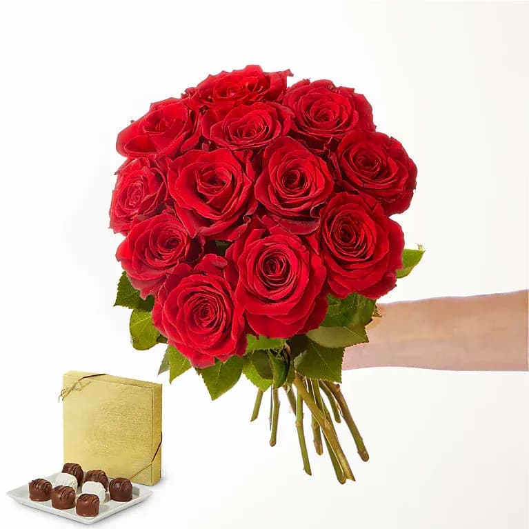 Red Roses Gift Sets 12 Roses and Chocolate